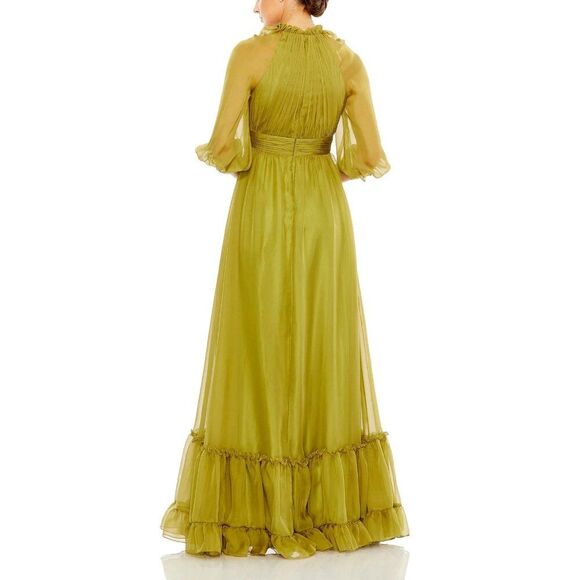 $498 Mac‎ Duggal 68225 Size 14 Green Chiffon Ruched Ruffled Long Maxi Dress Gown - Picture 5 of 5